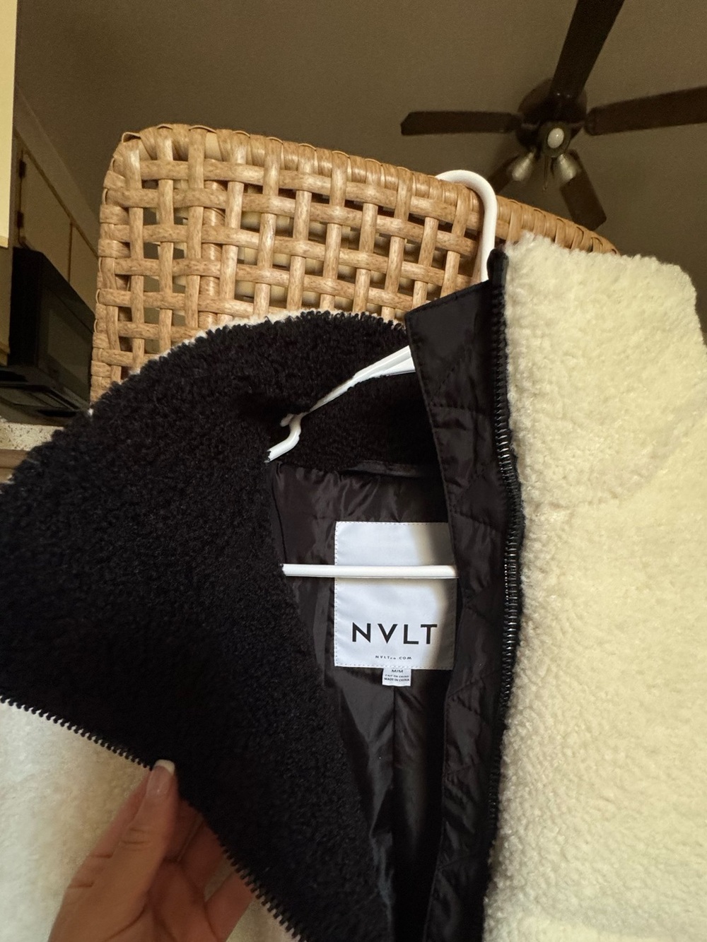 NVLT Two-Tone Reversible Sherpa Jacket in Cream & Black